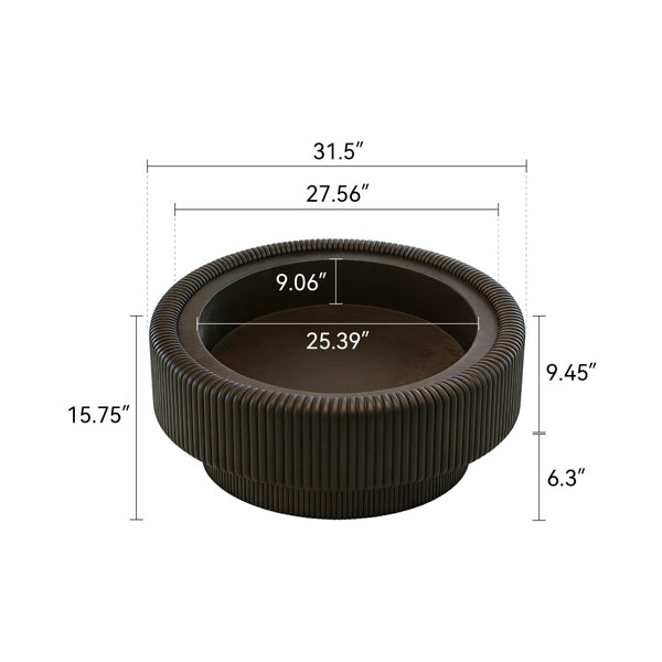 English Elm 31.5" Fluted Leather Round Coffee Table Tempered Glass Lift Top Hidden Storage Modern Black W3158P450847