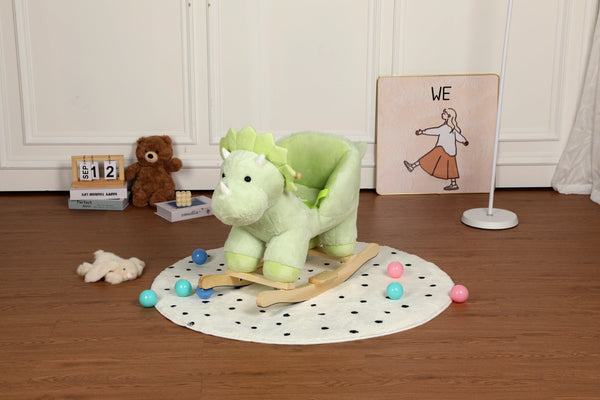 English Elm Kids Plush Dinosaur Rocking Toy with Safety Belt Lullaby Sounds and Hand Puppets W3723P374145