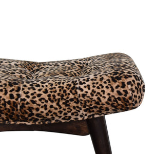 English Elm Soild Wood Leopard Print Curved Velvet Bench – Stylish Accent Seating For Entryways & Living Rooms B182P186280-GIGA