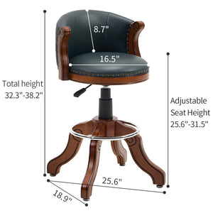 English Elm Counter Cow Top Leather Wooden Bar Stool with Back, 360° Swivel, Adjustable Height, Blue Finish W2195P331499