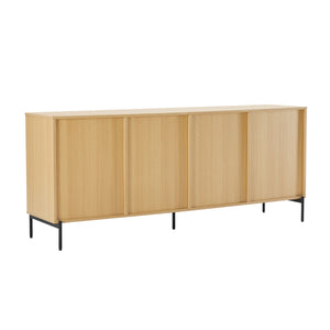 English Elm Magnolia 71" Sideboard Light Oak — Slatted Design, Soft-Close Doors, 8 Cubbies, Black Metal Legs B365S00107