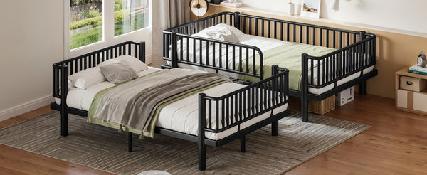English Elm Twin Over Metal Bunk Bed with Led Lights Usb Ports Drawers and Sofa Conversion Black W5305S00070