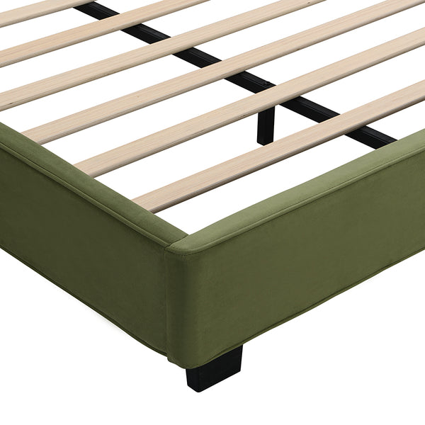 English Elm Christopher Knight Home® - King Size Velvet Bed Frame - Luxurious Olive Green Upholstered Platform Bed With Curved Headboard N757P235227A