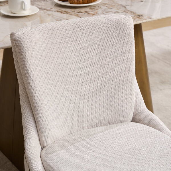 English Elm Modern Dining Chairs Set of 2 with Double-Layer Cushioned Spring+Sponge Comfort, Curved Solid Wood Legs, Mid Back Elegance for Living & Dining Room Beige W1143P207917