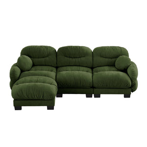 English Elm Pleated Chenille Sectional Sofa with Ergonomic Foam Sculptural Curved Armrests Living Room Green W5656S00050