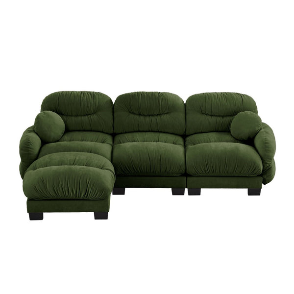 English Elm Pleated Chenille Sectional Sofa with Ergonomic Foam Sculptural Curved Armrests Living Room Green W5656S00050