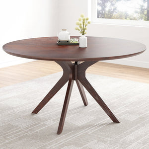English Elm 47" Round Wood Dining Table Seats Six with Industrial Metal Base for Modern Homes T3623P437354