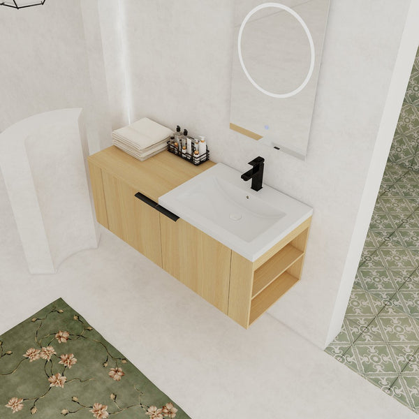 English Elm 48 Modern Bathroom Vanity Sink Combo with Soft-Close Doors, Engineered Wood, Spacious Storage, Easy Assembly Oak W1972S00013