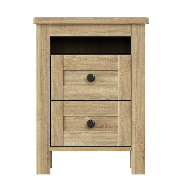 English Elm 3-Pieces Bedroom Set Full Size Farmhouse Platform Bed with Storage Headboard, Nightstand & Dresser Natural 46.25 L x 9.25 W x 9 H N733S369037M