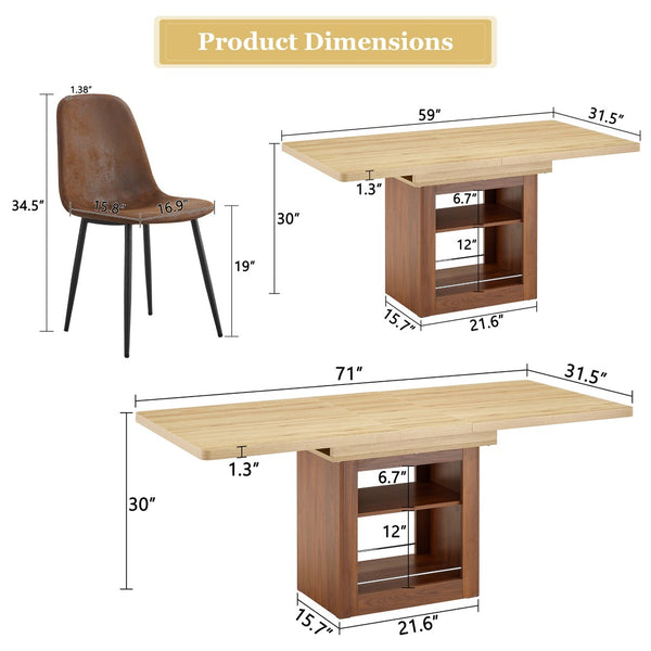 English Elm Scalable Extendable Dining Set with Wood Grain Table and Upholstered Fabric Chairs W1151S04670