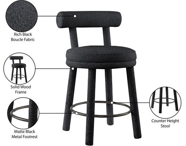 Parlor Black Boucle Fabric Stool 442Black-C Meridian Furniture