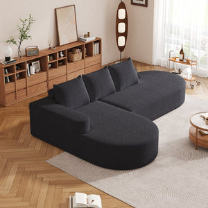 English Elm Modern Curved Chenille Sectional Sofa Set - L-Shaped Couch With 3 Pillows For Ultimate Comfort W834S00453