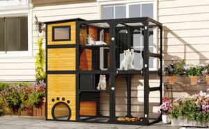 English Elm Go Four Tier Outdoor Cat Enclosure Pine Wood Window Attached Weatherproof Catio N704G201614A
