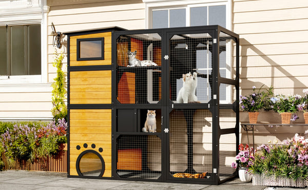 English Elm Go Four Tier Outdoor Cat Enclosure Pine Wood Window Attached Weatherproof Catio N704G201614A
