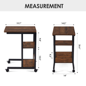 English Elm Shaped End Table with Lockable Wheels and Two-Tier Storage — C-Shape Rolling Side Table for Sofa Brown T3623P409440