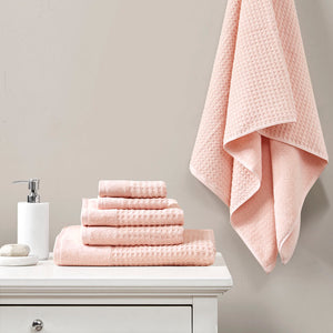 JLA Home Madison Park - Cotton Waffle Jacquard Antimicrobial Bath Towels 6-Piece Spa Set — Quick-Dry, OEKO-TEX Certified, Plush Pink MP73-6220