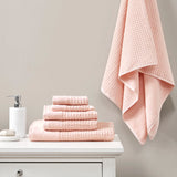 Madison Park Spa Waffle Modern/Contemporary Cotton Waffle Jacquard Antimicrobial Bath Towel 6 Piece Set MP73-6220 Pink