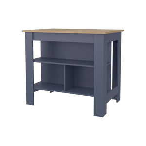 English Elm Kronos Two-Tone Ash and Blue Kitchen Island with Open Shelves, Stylish Storage & Multifunctional Design B062P389914