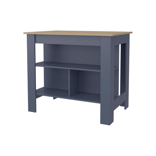 English Elm Kronos Two-Tone Ash and Blue Kitchen Island with Open Shelves, Stylish Storage & Multifunctional Design B062P389914