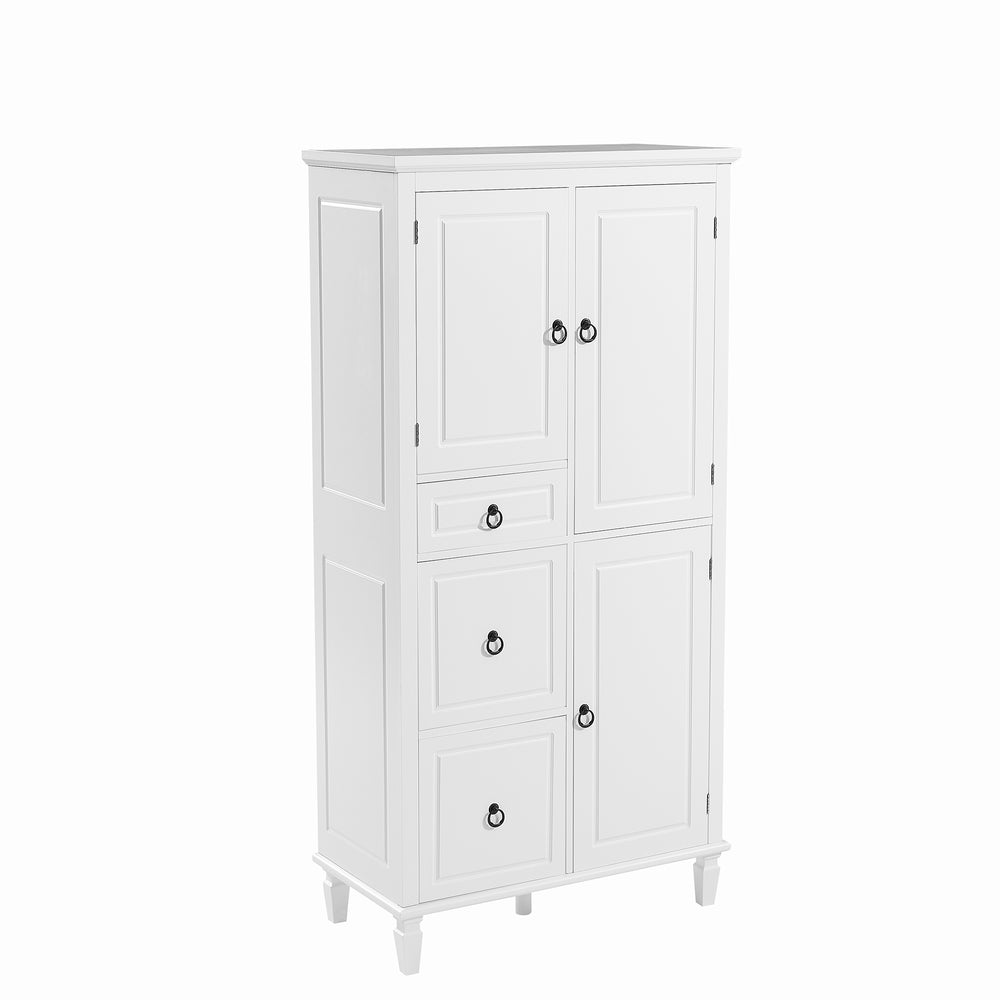 English Elm Retro Multi-Functional Storage Cabinet with Adjustable Shelves, 3 Drawers & Doors, Stylish White Organizer for Living Room Bathroom Kitchen Office - Elegant, Space-Saving Design N725P236498K