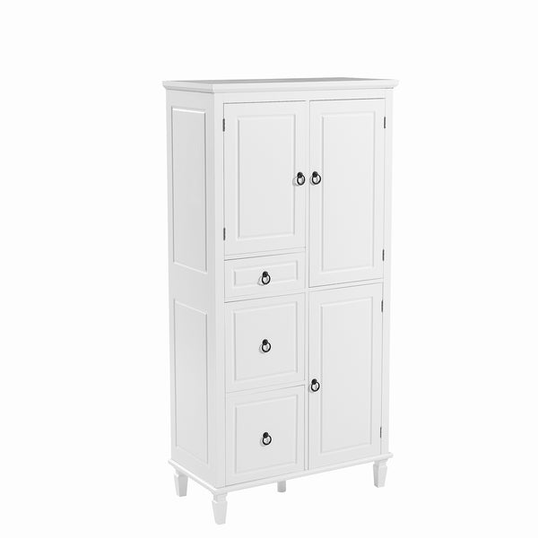 English Elm Retro Multi-Functional Storage Cabinet with Adjustable Shelves, 3 Drawers & Doors, Stylish White Organizer for Living Room Bathroom Kitchen Office - Elegant, Space-Saving Design N725P236498K