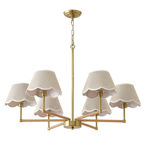 English Elm 8-light Gold Rope Wrapped Fabric Shade Chandelier for Dining and Living Rooms W5008P391565
