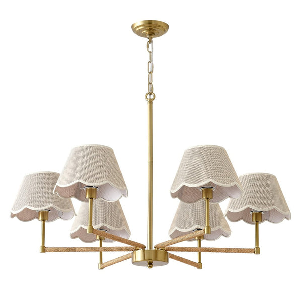 English Elm 8-light Gold Rope Wrapped Fabric Shade Chandelier for Dining and Living Rooms W5008P391565
