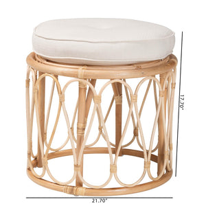 English Elm Bohemian Handcrafted Rattan Round Footstool with Open Lattice Weave and Foam Seat B2750P467737