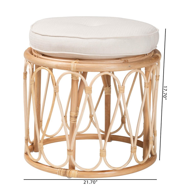 English Elm Bohemian Handcrafted Rattan Round Footstool with Open Lattice Weave and Foam Seat B2750P467737