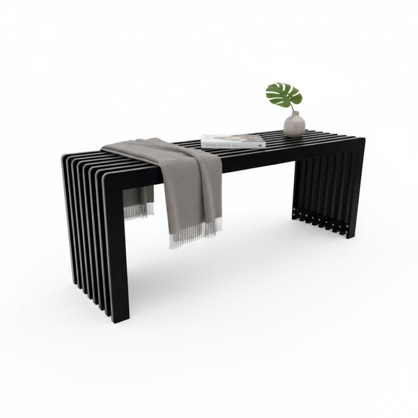 English Elm Dune Slatted Aluminum Outdoor Bench with Rounded Edges for Patio or Garden Black B2755P462212