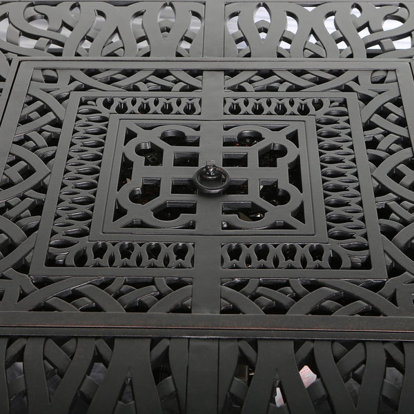 English Elm Cast Aluminum 44" Square Fire Table Antique Bronze w/ Fire Glass, Cover, Durable Rust-Free Elegance B010P322785