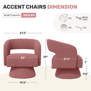 English Elm Swivel Teddy Barrel Accent Chair with Ergonomic Wrap-Around Back, Plush Sherpa Fabric Comfort Dark Pink T3950P407285