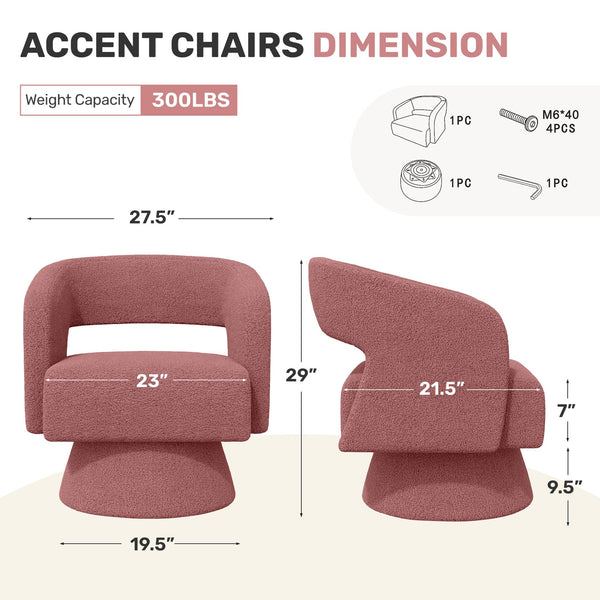 English Elm Swivel Teddy Barrel Accent Chair with Ergonomic Wrap-Around Back, Plush Sherpa Fabric Comfort Dark Pink T3950P407285