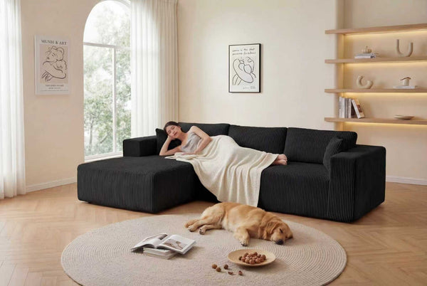 English Elm Modular Cloud Sectional with Deep Lounge Seat Corduroy Upholstered L-shape Living Room Sofa W1919S00006