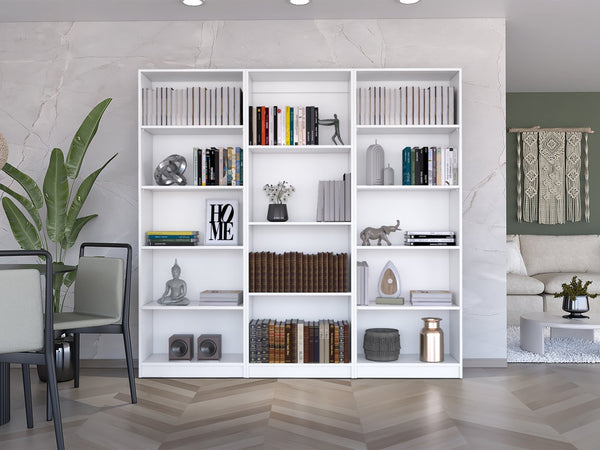 English Elm Bartow 3-Piece Home Bookcase Set - Versatile Storage With 14 Shelves In Sleek White Finish For Modern Living B070S00285