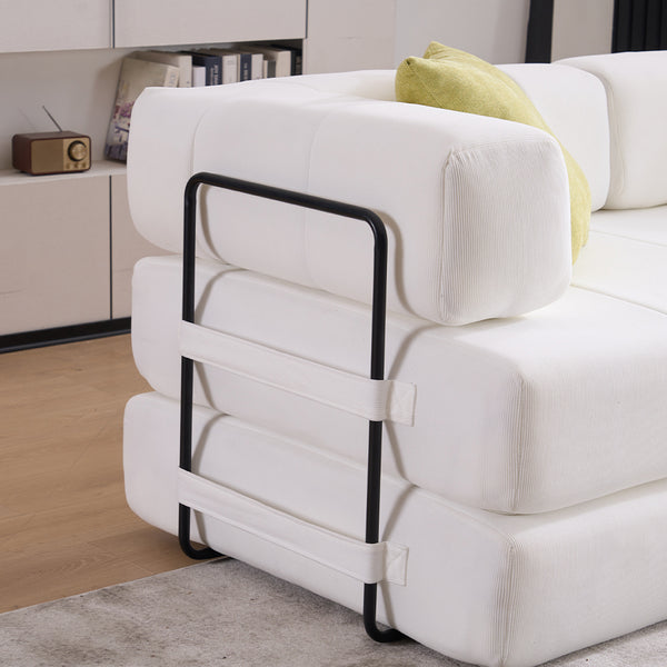 English Elm Folding Sofa Bed with Corduroy Cover, 78.5" Convertible Futon Couch, No-Assembly Foam Spring Mattress, Compact Sleeper for Living Room Beige W2915P276679