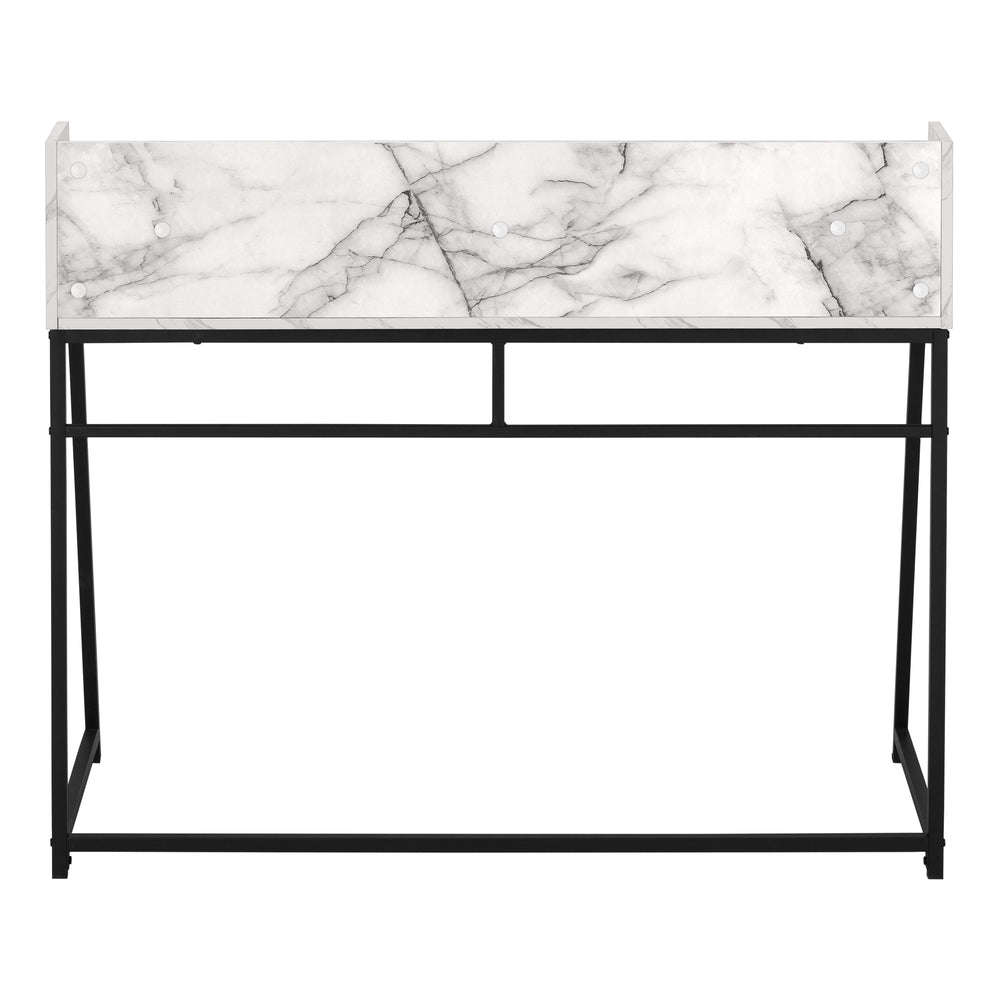 English Elm Computer Desk With Marble Look Surface, Black Metal Frame, Compact Storage For Home Office Use B2710P219835