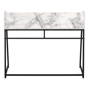 English Elm Computer Desk With Marble Look Surface, Black Metal Frame, Compact Storage For Home Office Use B2710P219835
