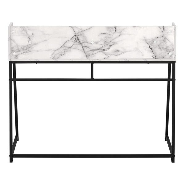 English Elm Computer Desk With Marble Look Surface, Black Metal Frame, Compact Storage For Home Office Use B2710P219835