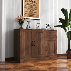 English Elm Modern Wood Buffet Sideboard with 3 Doors, 2 Drawers & Adjustable Shelves – 43.3" Multifunctional Storage Console for Dining, Entryway, Living Room W331P242454