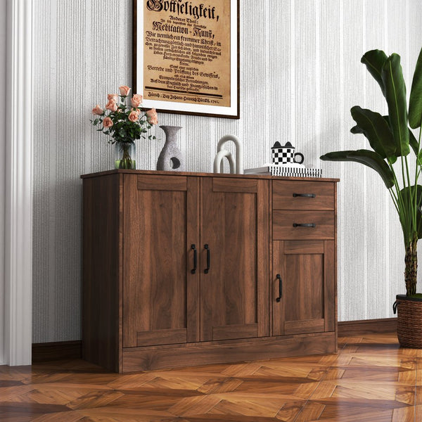English Elm Modern Wood Buffet Sideboard with 3 Doors, 2 Drawers & Adjustable Shelves – 43.3" Multifunctional Storage Console for Dining, Entryway, Living Room W331P242454