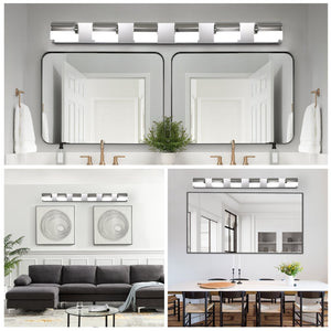 English Elm Modern 6-Light Led Bathroom Vanity Lighting - Chrome Finish, Dimmable Fixture For Perfect Illumination W2312P374901