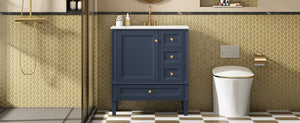 English Elm 30 30 Inch Bathroom Vanity with Ceramic Sink, Modern Compact 3-Drawer Storage Cabinet for Small Baths Blue N710P247499C