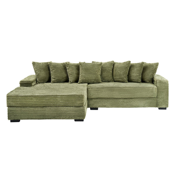 English Elm 111.4 Luxurious Corduroy Sofa for Living Room & Bedroom with 8 Plush Pillows, Solid Wood Frame, 500lb Capacity Green W1658S00163