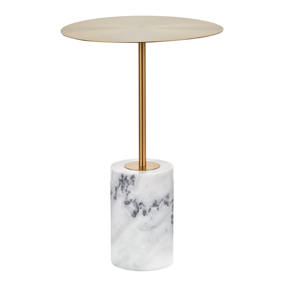 English Elm Symbol Round Gold Metal Top Side Table with Genuine Marble Base for Living Room B202P223402