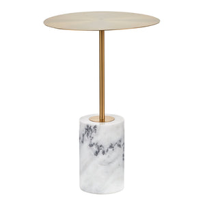 English Elm Symbol Round Gold Metal Top Side Table with Genuine Marble Base for Living Room B202P223402