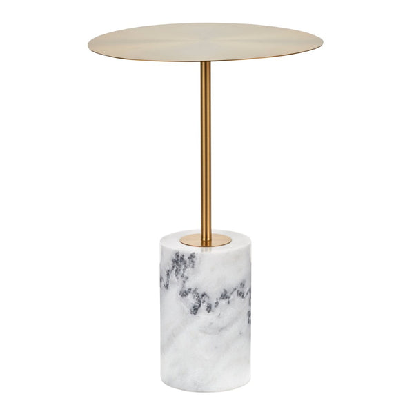 English Elm Symbol Round Gold Metal Top Side Table with Genuine Marble Base for Living Room B202P223402