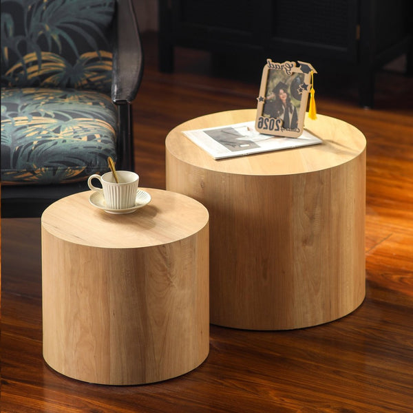 English Elm Nesting Coffee Tables Set of 2 Round Mdf Modern Industrial Accent for Living Room W3081P440055