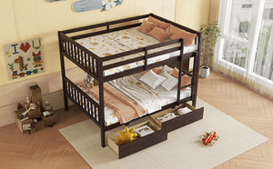 English Elm Full Full Over Full Rubber Wood Bunk Bed With 2 Storage Drawers, Convertible Into 2 Separate Beds, Espresso W504S00196