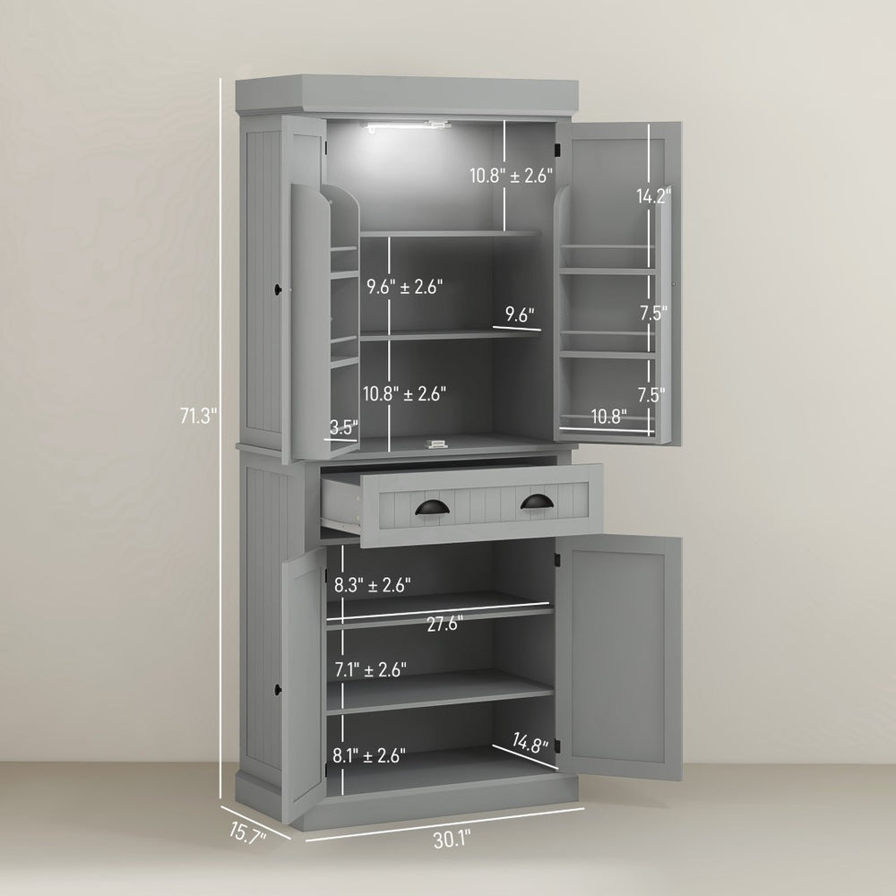 English Elm Nordic Floor to Ceiling Pantry Cabinet with Led Lighting and Six Door Shelves T3971P427878
